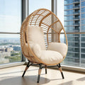 Indoor Outdoor Egg Chair Wicker, 400lbs Weight Capacity, 8-Inch Cotton Cushion, Ergonomic Balcony Chairs(Natural)