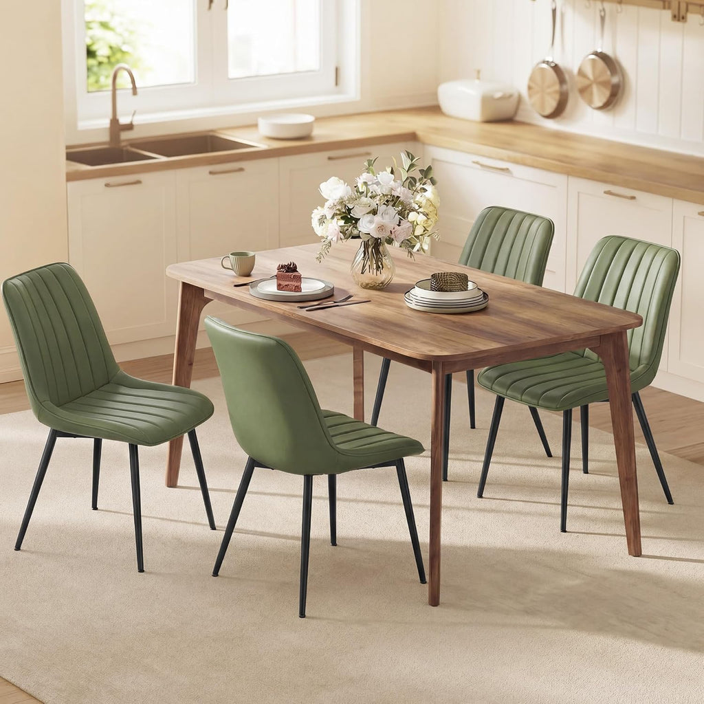 VASAGLE Dining Chairs Set of 4, Upholstered Kitchen Chairs, Synthetic Leather, Max. Load 264 lb, Steel Legs, Curved Backrest, for Dining Room, Forest Green and Ink Black ULDC090CH02-2J