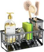 Cisily Sink Caddy Sponge Holder for Kitchen with Brush Holder and Stainless Steel Self Drain Tray, Rustproof Kitchen Sink Organizer for Sponge, Soap Dispenser Storage Accessories