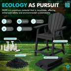 PatioPerk Tall Adirondack Chair Set of 2 with Double Connecting Tray, Recycled HDPE with Wood Grain, Weather Resistant, Outdoor Adirondack Chairs for Deck, Balcony, Patio, Backyard, Black