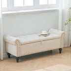 51" Storage Ottoman Bench, End of Bed Bench for Bedroom, Storage Ottomans for Foot of Bed, Chenille Upholstered Benches, Window Benches for Living Room, Entryway, Beige