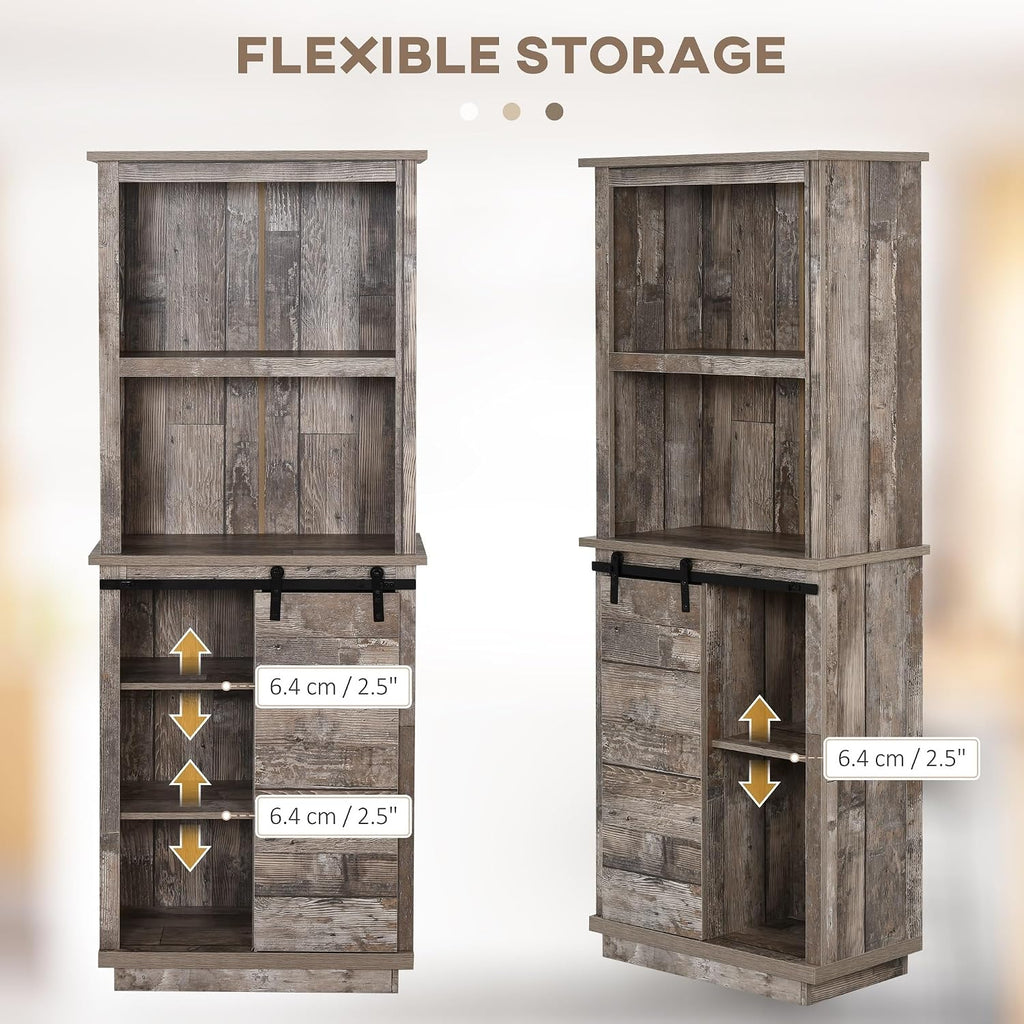 Freestanding Rustic Kitchen Buffet Cabinet, Pantry Storage Cabinet with Sliding Barn Door, Adjustable Shelf, Vintage Wood,for Kitchen