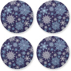 4 Pieces Blue & White Snowflake Christmas Coasters Set, Non-slip Heat-Resistant Absorbent Drink Coaster with Cork Base, Round Cup Mat Pad for Kitchen Bar Cafe Deco, Perfect Housewarming Gifts 3.9" x 0