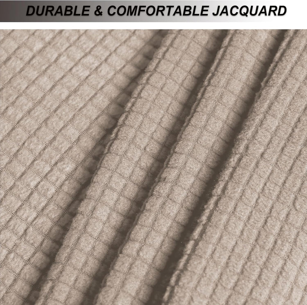 NeColorLife Stretch Ottoman Cover Square Soft Knitted Jacquard Washable Thick Storage Foot Stool Cover for Square and Rectangle Ottomans Khaki Large