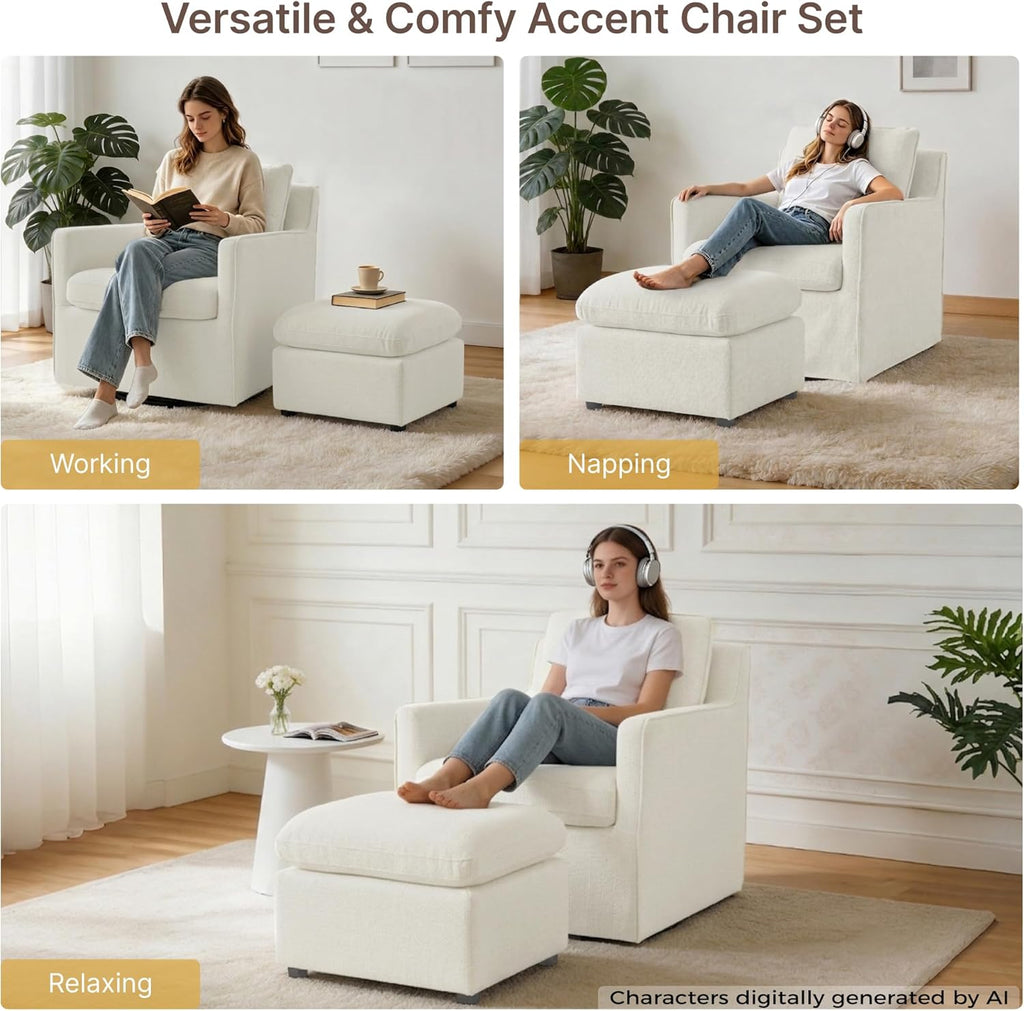 KISLOT Swivel Accent Chair with Ottoman, Rocking Recliner 360 Degree Swivel Armchair Machine-Washable Cover for Nursery Living Room Bedroom