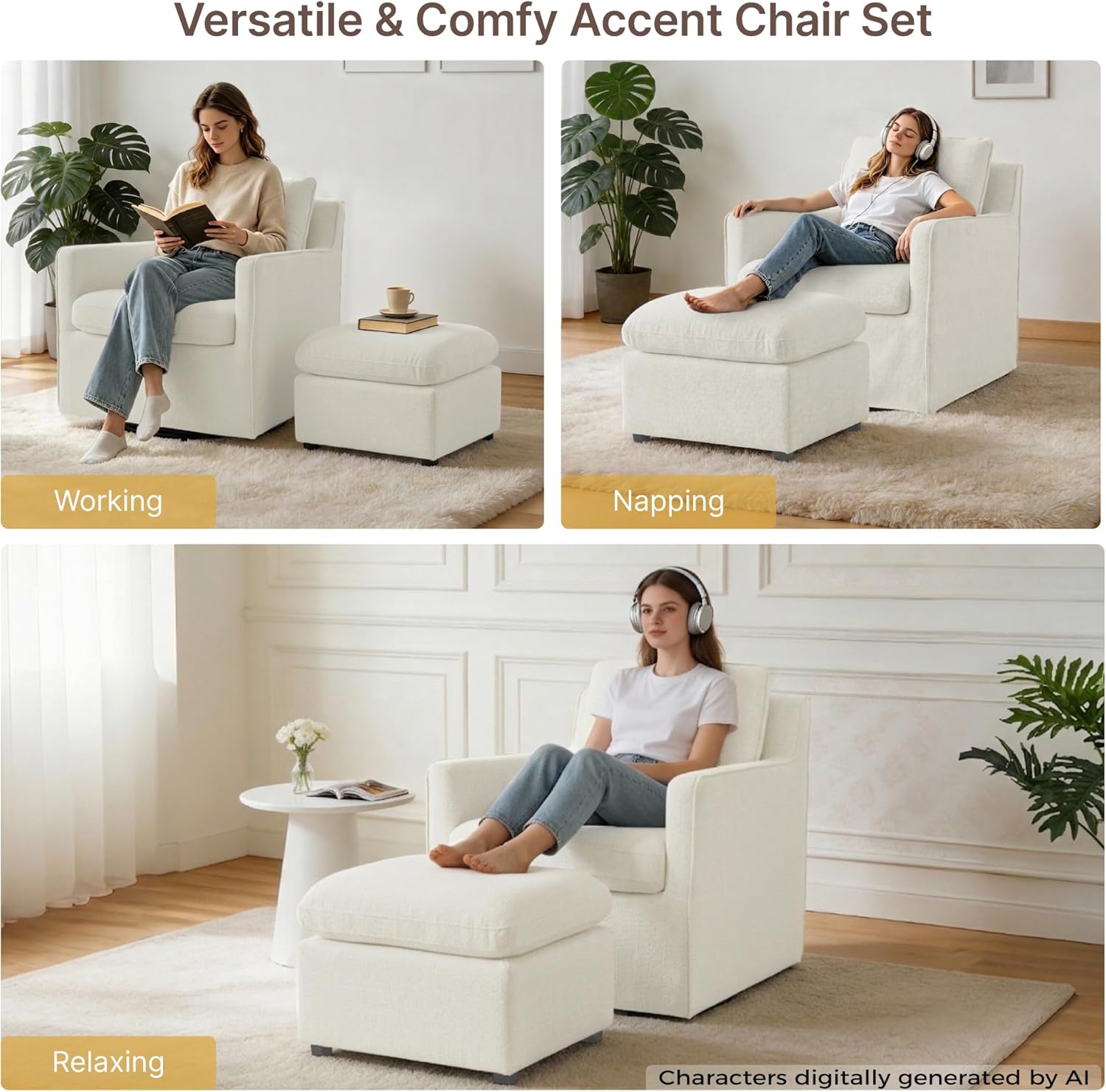KISLOT Swivel Accent Chair with Ottoman, Rocking Recliner 360 Degree Swivel Armchair Machine-Washable Cover for Nursery Living Room Bedroom