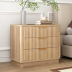 ELYKEN 24" Nightstand with 3 Drawers & Outlet, Fluted End Table Natural Oak | 2 AC Outlets,1 USB Ports, 1 Type C, Charging Station, Fluted Storage Bedside Table, Wood Night Stand, Heavy duty, Bedroom