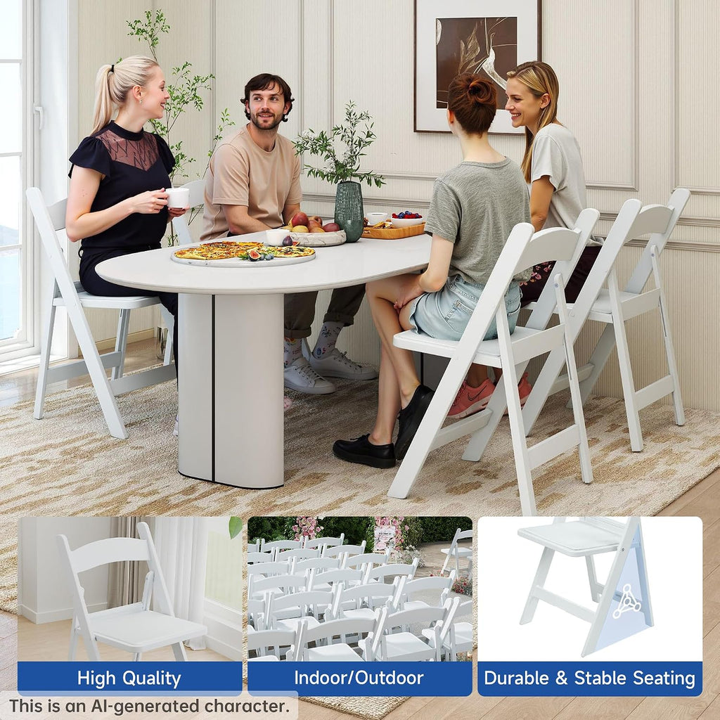 White Resin Folding Chairs - Stackable Chairs with Padded Seats, 800LB Weight Capacity Comfortable Chair - Indoor/Outdoor Folding Chairs for Events - Lightweight Foldable Chairs (10 Pack)
