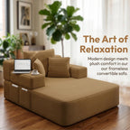 61 inch Boneless Chaise Lounge Chair Indoor, Oversized Corduroy Lounge, Deep Seat Sofa Bed for Living Room, Comfy Reading Nook Chair for Small Spaces, No Assembly Required, Camel