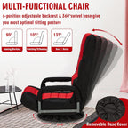 Swivel Floor Gaming Chair w/Armrests,Folding Video Reclining Sofa w/6 Adjustable Position, Padded Backrest & Cushion, Lazy Lounger Couch for E-Sports, Reading, Relaxing, Watching TV, Red