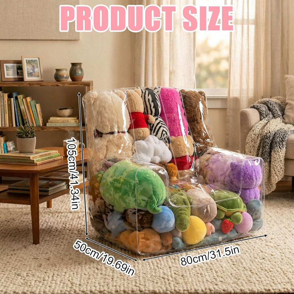 Clear Stuffed Animal Storage Chair, 0.25mm Thick Transparent Stuffed Toy Cover Bean Bag Waterproof Zipper Organizing Accessories for Pillows Cushions Clothing & Doll