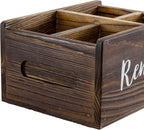 MyGift Wood Remote Control Holder Organizer with 4 Compartments, Tabletop Media TV Remote Caddy Storage with Cursive REMOTES Design (Rustic Burnt)