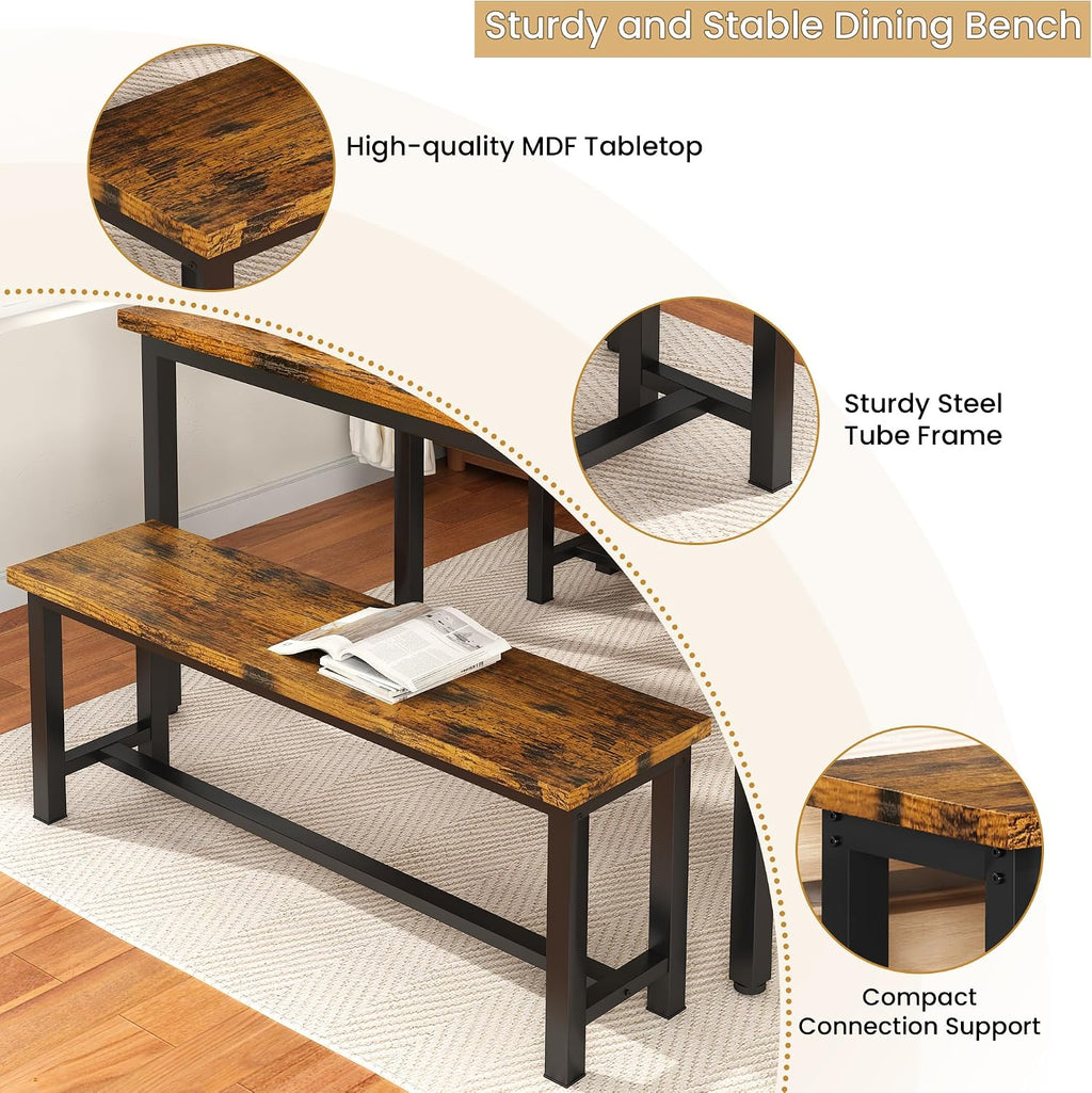 Recaceik Dining Benches - Pair of 2 Industrial Benches for Dining Room, Kitchen, Entryway, Bedroom - 39 Inch, Rustic Brown Metal Legs, Easy to Assemble