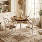 IRONCK Round Dining Table Set for 4, Extendable Kitchen Table with 4 Chairs, 44.5" Drop Leaf Desk, Folding for Small Space, Apartment, Natural Wood