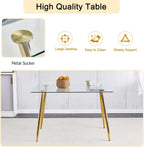 Baysitone 63" Modern Glass Dining Table with 4 Green Velvet Dining Chairs, Gold Metal Legs - Stylish 5-Piece Dining Set for Home