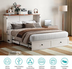 BALUS Full Size Murphy Bed with Mattress Included, 57'' W Murphy Bed Full with USB Charging Station & 2 Storage Drawers, Murphy Cabinet Beds for Living Room, Apartment, Home Office, Bedroom-White
