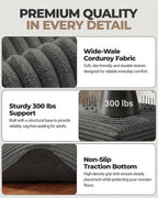 23.6in Pouf Ottoman, Corduroy Ottoman Foot Rest with Dual‑Layer Support, Large Poofy Pouf with Soft Chunk‑Foam Top & Firm Foam Base, Floor Foot Stool for Living Room, Dark Grey