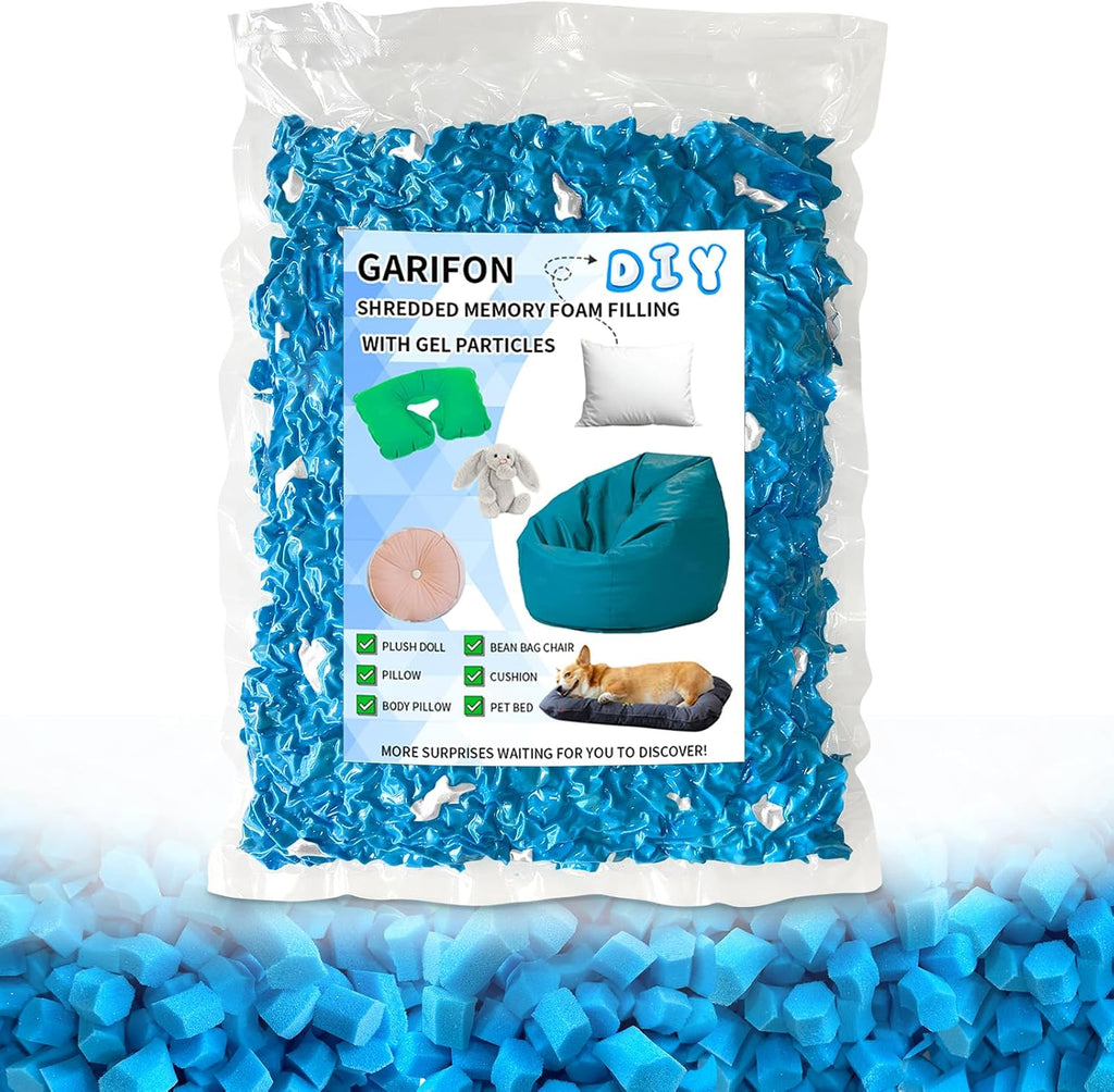 5lbs Bean Bag Filler, Pillow Bean Bag Stuffing Filling, Shredded Memory Foam Filling, Punching Bag Filler, Foam Refill for Pouf/Ottoman Stuffing/Couch/Boxing Bag, Added Gel Particles