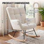 Rocking Chair Nursery, Teddy Upholstered Rocker Glider Chair with High Back, Rocker Recliner with Armrest, Gliding Chair with Thick Cushion, Accent Reading Chair for Bedroom (Ivory)