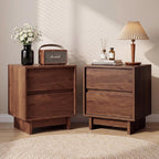 SINROM Walnut Nightstands Set of 2, Mid Century 2 Drawer Bedside End Table | Mid Century Modern Night Stand with 2 Drawers and Sleek Handleless Design, Wooden End Table with Elevated Base for Livingroom