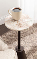 Kate and Laurel Tira Elegant Round Drink Table, 10 x 10 x 22, Brown Marble and Bronze, Modern Glam Circle Martini Table for Use as a Small Bedroom Nightstand or Living Room Plant Stand Option