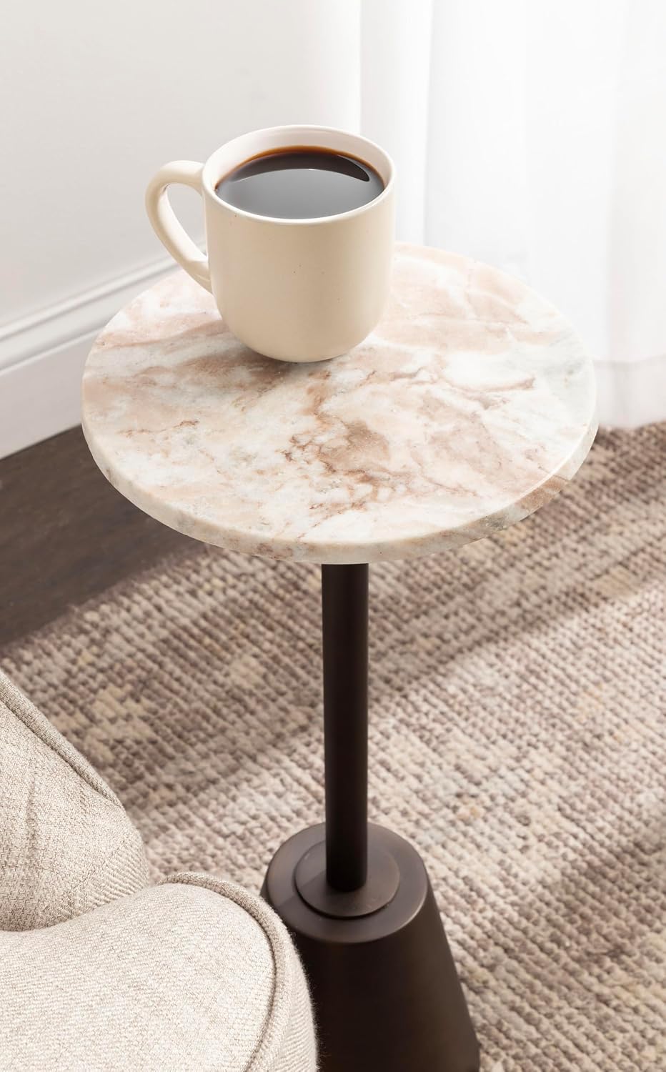 Kate and Laurel Tira Elegant Round Drink Table, 10 x 10 x 22, Brown Marble and Bronze, Modern Glam Circle Martini Table for Use as a Small Bedroom Nightstand or Living Room Plant Stand Option