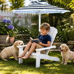 Kids Lounge Chair Outdoor, Toddler Wood Pool Lounger Chairs w/Canopy, Weather Resistant Outdoor Patio Lounge Chair for Beach, Backyard, Lawn(Green)