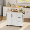 Yaheetech Kitchen Island Cart with Drop Leaf, Kitchen Breakfast Bar on 5 Universal Wheels with Storage Cabinet, Rubberwood Top, 3 Drawers, Spice Rack for Dining Room, 49W x 29.5D x 36H, White