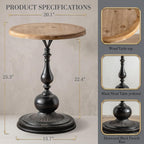 Maxax Black Round End Table, Retro Wood Pedestal Side Table for Living Room, Vintage Farmhouse Accent Furniture for Bedroom & Home Decor