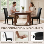 LSSBOUGHT Dining Chairs Set of 2, Modern Dining Room Chair,Upholstered Pu Leather Kitchen Chair with Vintage Copper Nail for Restaurant & Cafe(Black,2pcs)