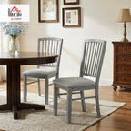 HOMCOM Farmhouse Dining Chairs Set of 2, Upholstered Linen Fabric Kitchen Chairs with Solid Rubberwood Legs for Kitchen, Dining Room, Rustic Gray