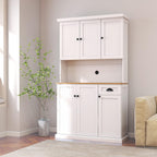 Freestanding Kitchen Pantry with Dawer & 3 Shelves, 2 Single Doors & 2 Double Doors, Modern Minimalist, Rectangular Storage Cabinet, for Living Room, Dining Room, White