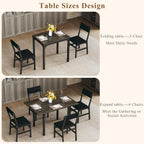 HUAHUU Dining Table Set for 4, Extendable Kitchen Table Cushion Chairs Set of 4, Rectangle Dining Table with Metal Frame & MDF Board, Folding for Small Apartment Saving Space, Gray