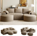 108" U-Shaped Boneless Couches for Living Room,Comfy Fluffy Cloud Sectional Couch with Curved Ottoman, Modern Plush Corduroy Deep Seat Modular Sectional Sofa for Small Spaces, Light Brown