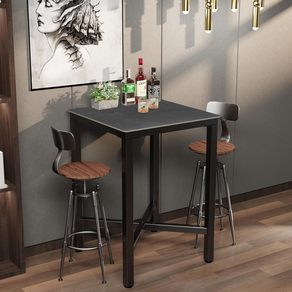 Wisfor Sintered Stone Bar Table: Black Mixed Grey Counter Height Dining Tables with Black Metal Frame - High Top Pub Bartables for Narrow Spaces (Square-Black)