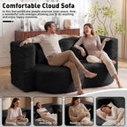 78" Full Size Convertible Futon Sofa Bed, Corduroy Folding Sleeper Sofa Bed with 2 Pillow, Foam Mattress Boneless Couch Bed, No Assembly Loveseat Couches for Living Room Apartment, Space‑Saving, Black