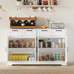 58.7 Inch Sideboard Buffet Cabinet, White Storage Credenza with Charging Station, 4 Drawers & 4 Doors Coffee Bar Cabinet, Modern Console Cabinet for Kitchen Living Room Hallway