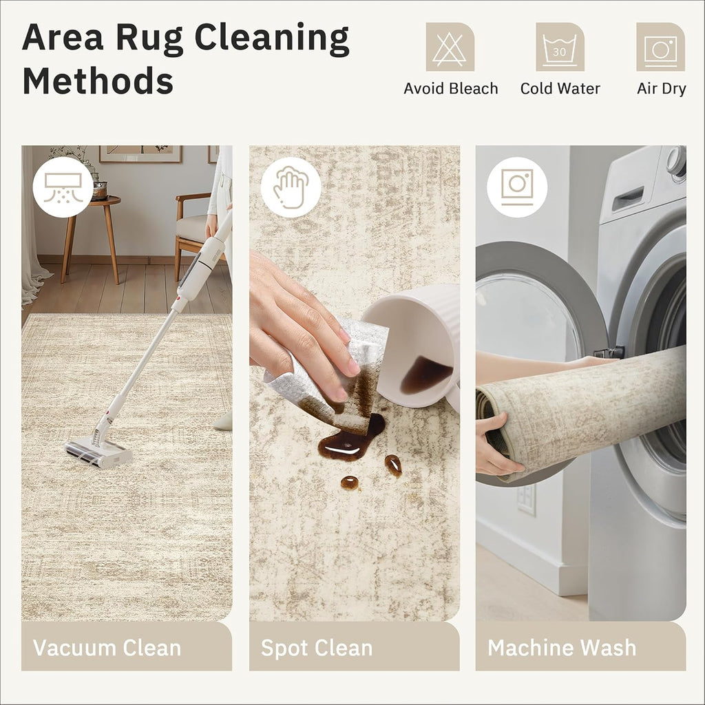 Soalmost Runner Rug 2'x6' Washable Non-Slip Runner Rugs for Kitchen Bathroom Laundry Room Beige Vintage Floor Carpet Runners for Hallway Entryway