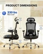 HUANUO Ergonomic Office Chair with 6D Armrest, Seat Depth Adjustment, Lumbar Support, Quiet Rubber Caster, High Back Mesh Gaming Chair with 3D Headrest, Big and Tall Desk Chair for Home Office, Black
