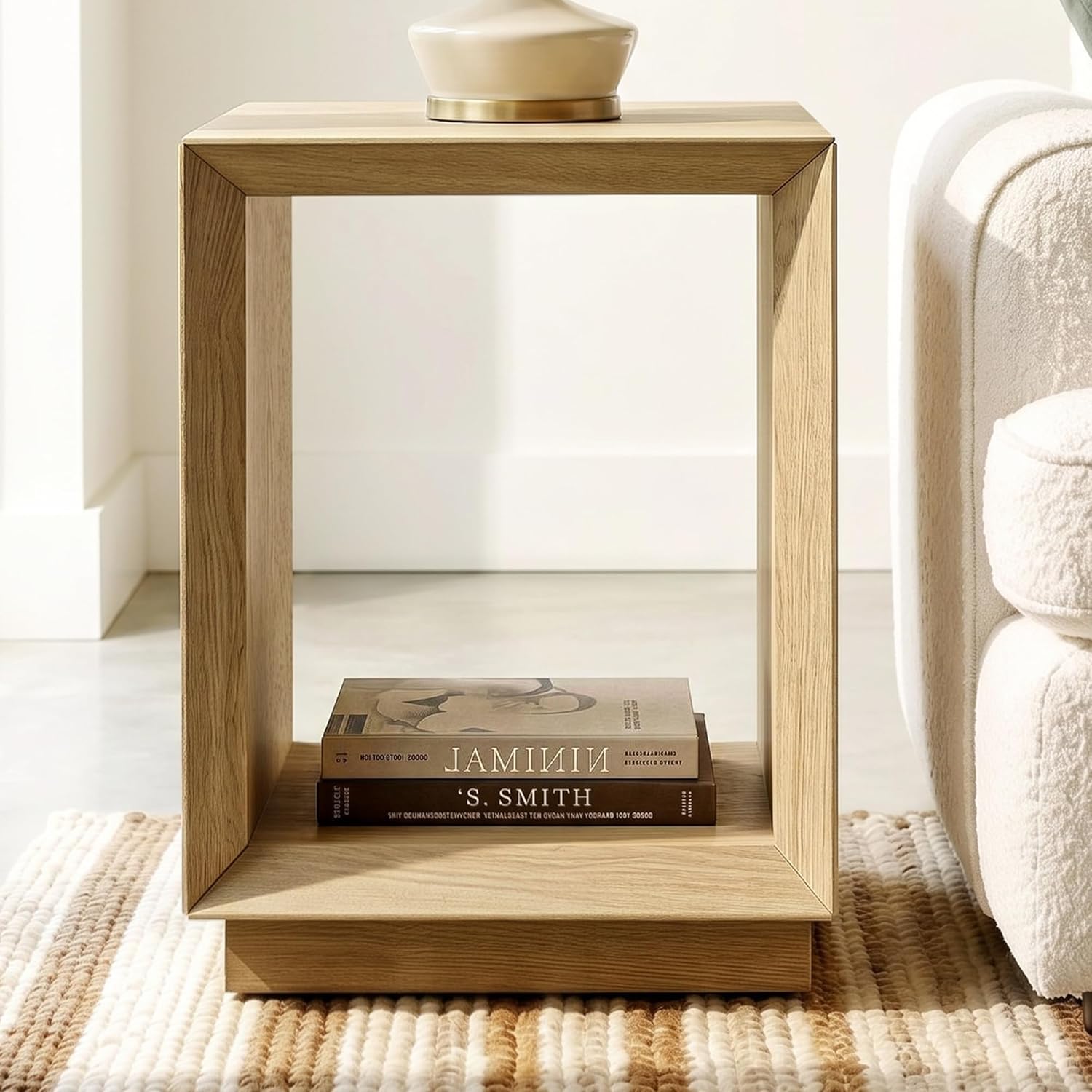 ModernMate End Table with Charging Station, 2-Tier Side Table with Open Storage, Wood Nightstand with USB Ports & Outlets, Modern Bedside Table for Bedroom Living Room, Easy Assembly, Natural Wood