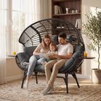 Double Egg Chair with Cup Holder Outdoor Indoor,2 Person Oversized Wicker Lounge Chair with 8” Thicken Cushions & Rain Cover 700lbs for Patio Balcony Porch Living Room