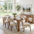 RIVOVA Mid Century Modern Dining Chairs Set of 6 Upholstered Linen Fabric Dining Chairs Curved Backrest Farmhouse Dining Room Chairs Kitchen Chairs with Wood Legs, Beige