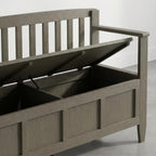 SIMPLIHOME Brooklyn Entryway Storage Bench - 48 inch Wide Solid Wood Storage Seat in Aged Grey, Contemporary Bench for Entryway or Living Room with Lift-Up Lid and Slatted Backrest