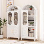 PAOFIN 73" Metal Tall Arched Kitchen Pantry Cabinet, Modern Farmhouse Kitchen Storage Cabinet with 3 Adjustable Shelves, White