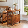 Tribesigns Cherry Finish Wood End Table with 2 Drawers, Mid-Century Wooden Slim Side Table Nightstands with Storage Shelf, Accent Table for Living Room, Easy to Assemble (Walnut)