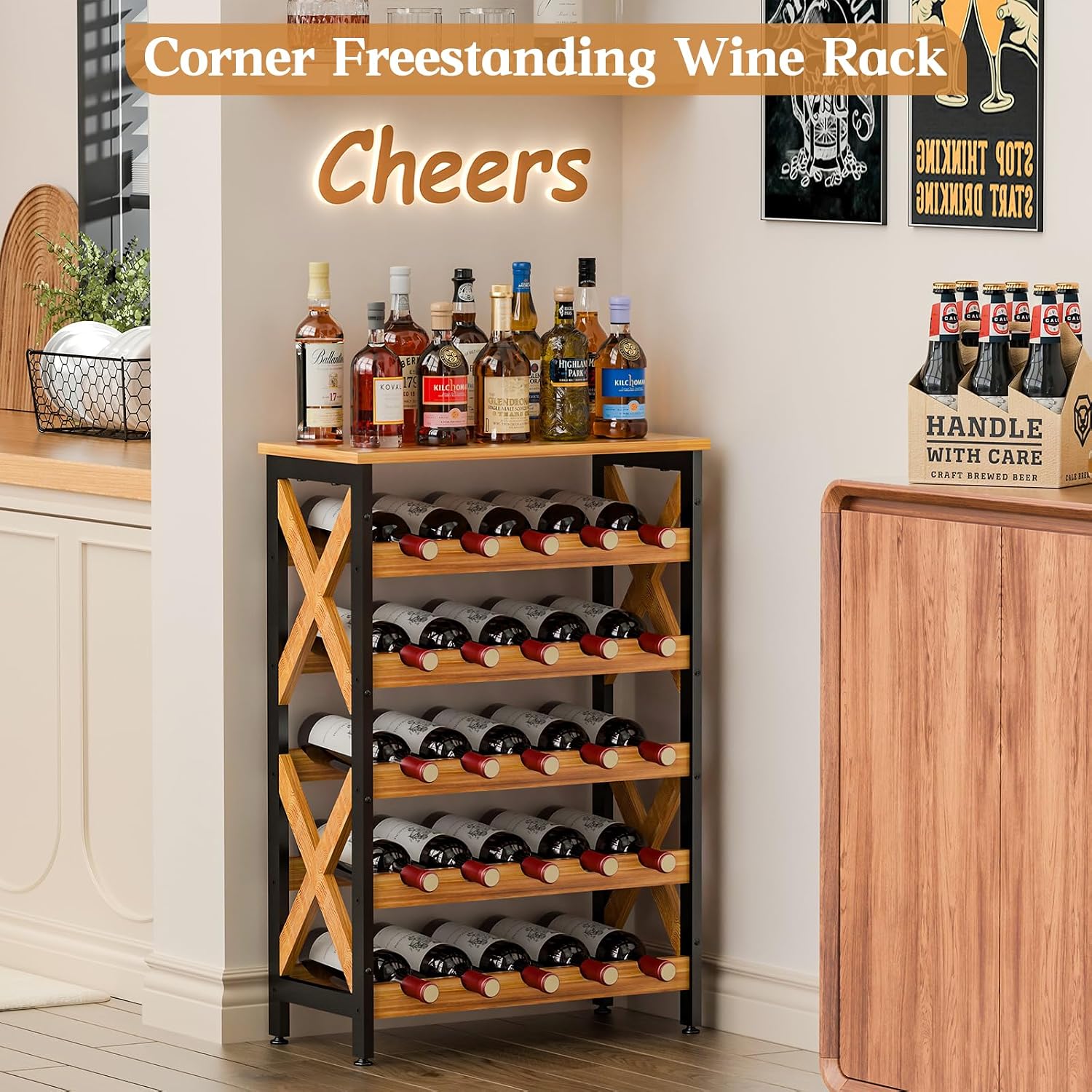 25 Bottle Wine Rack Freestanding Floor Rustic Wine Holder Stand 5 Tier Wobble-Free Tall Wine Racks Wine Large Display Storage Shelf for Cellar Kitchen 21.6''L x 10.6''W x 31.8''H