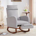 Rocking Chair Nursery High Back Rest Glider Rocker with Footrest Nursing Rocking Chairs Upholstered Accent Arm Chair for Living Room Bedroom Indoor, Light Gray