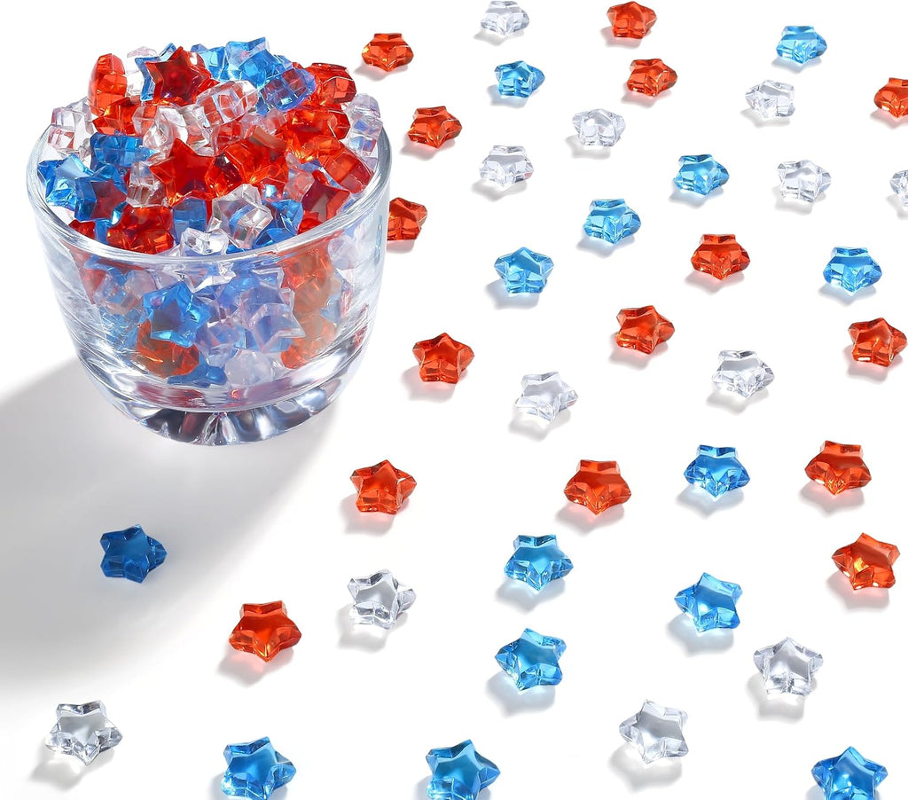 LAIDANLA 500PCS Red White Blue Acrylic Star Gems Vase Fillers, Patriotic Decorative Fake Crystals Gems Table Scatter for Independence Day Decor 4th of July Party DIY Crafts Home Decorations