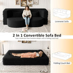 CAPCAEK Folding Sofa Bed,15" Full Size Boneless Couch for Living Room, Teddy Fabric Foam-Filled, Convertible Loveseat Sleeper Sofa Bed (Black-Teddy)