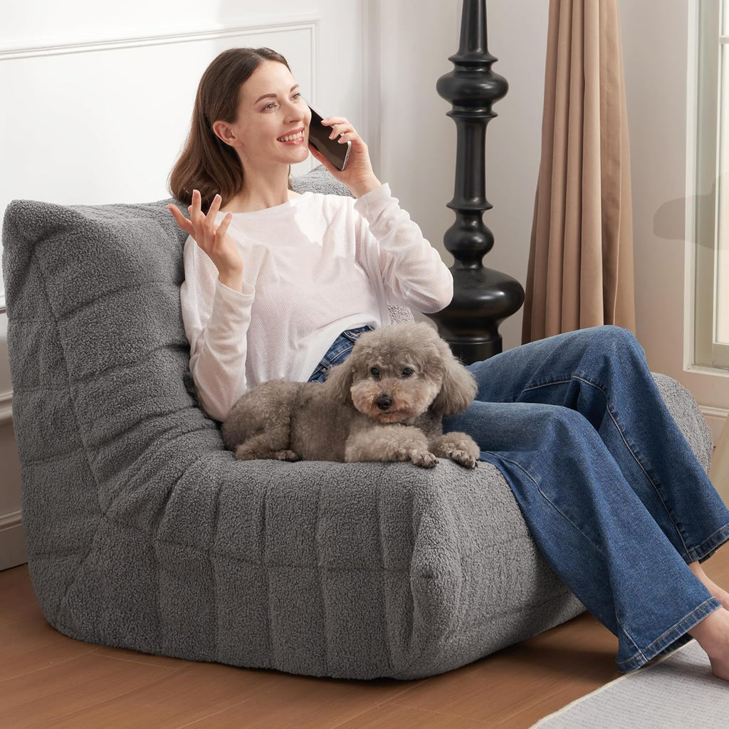 Bean Bag Chair Big Sofa Beanbag Chair for Adults Fireside Chair Bean Bag Lounger with Memory Foam Filled for Home,Apartment or Gaming Venue (Darkgrey Teddy)